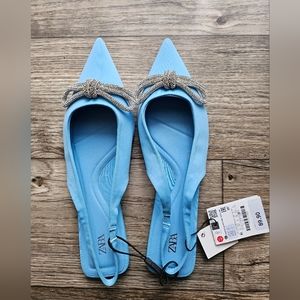 NWT ZARA BLUE BOW SLINGBACK FLATS SIZE 41